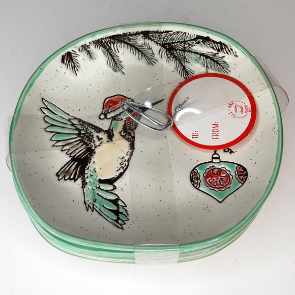 Eli + Ana Christmas Hummingbird Appetizer Plate Set Santa Hat Ornaments NEW - Picture 1 of 2